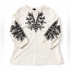 Talbots Petite Linen Blend Embroidered Tunic Top Boho Coastal Grandma MP